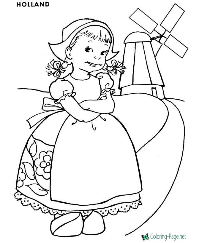 Historic Holland coloring page for girls