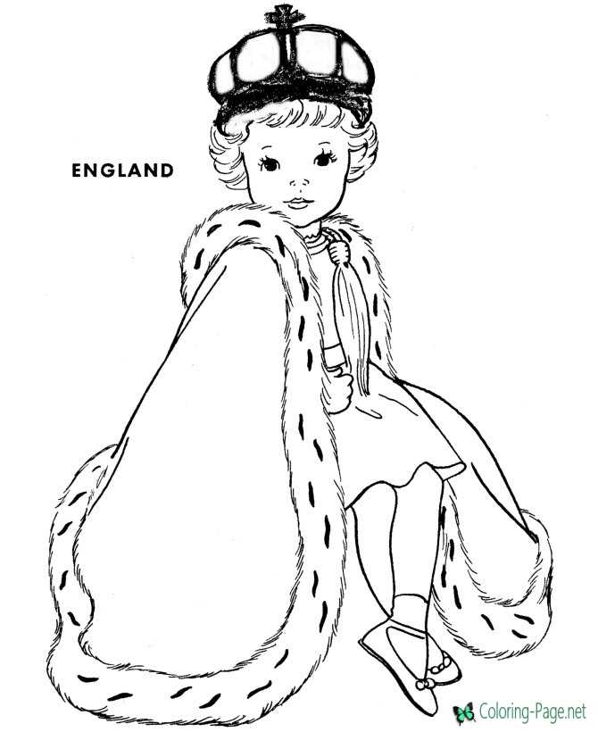 England printable coloring page for girls