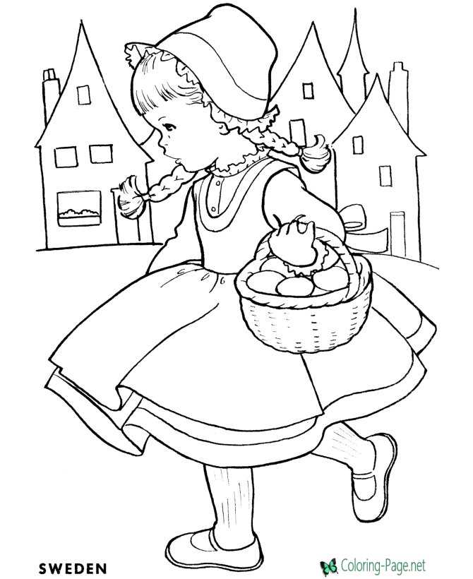Historic Sweden coloring page for girls