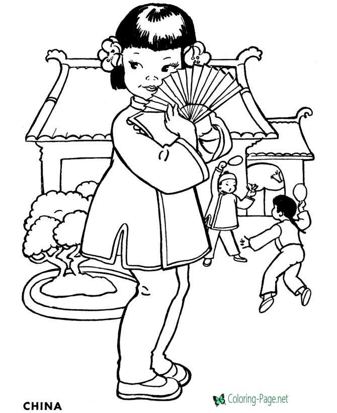 Old World CHINA coloring page for girls