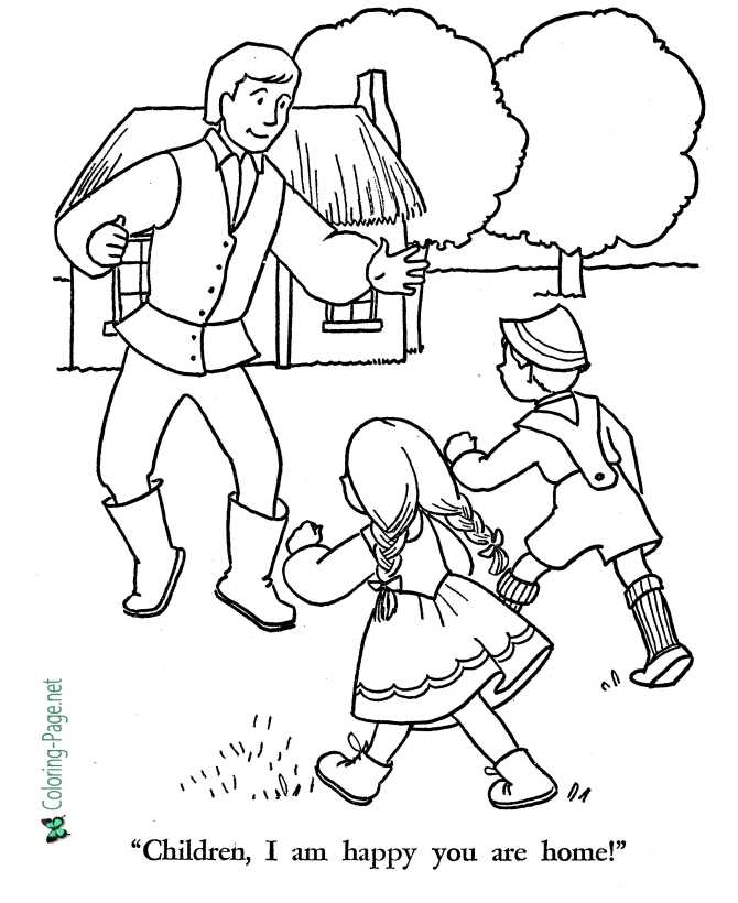 Home again Hansel and Gretel coloring page
