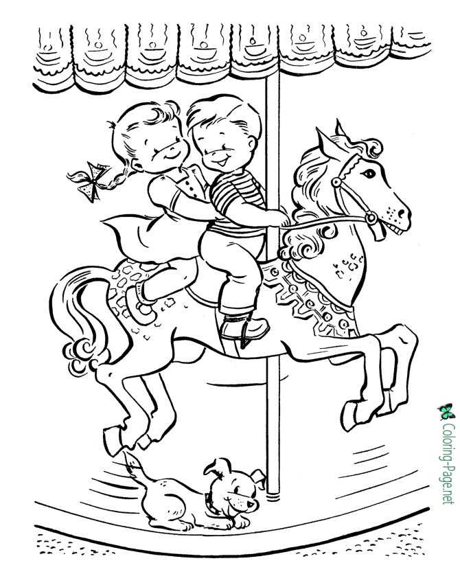 Merry-go-round and Horse Coloring Pages