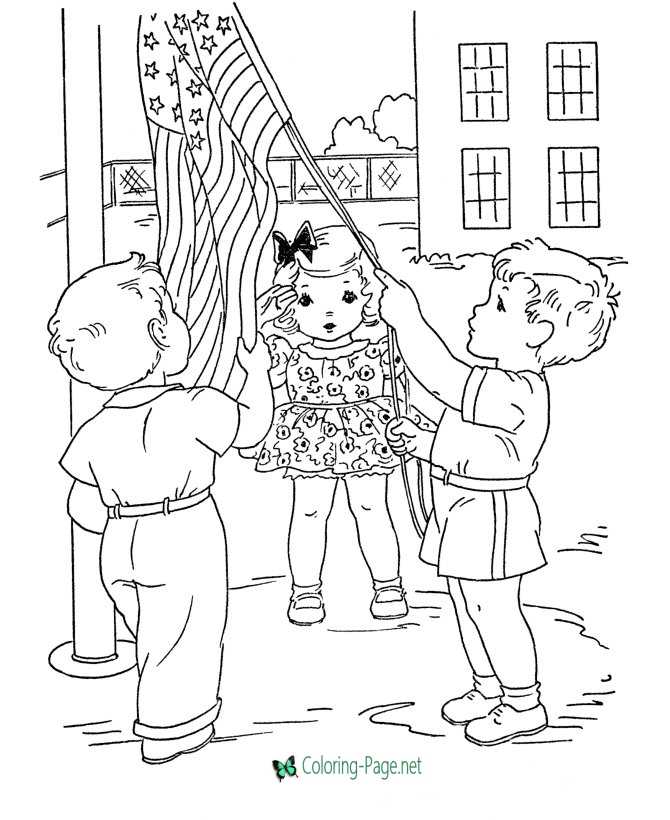 Raising the Flag Independence Day Coloring Pages