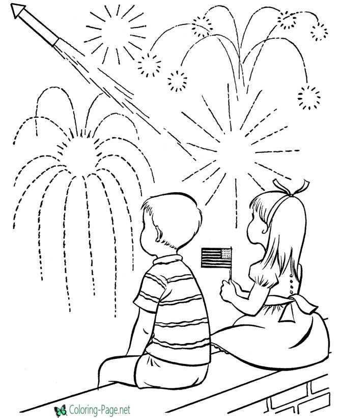 Independence Day Coloring Pages Watching Fireworks