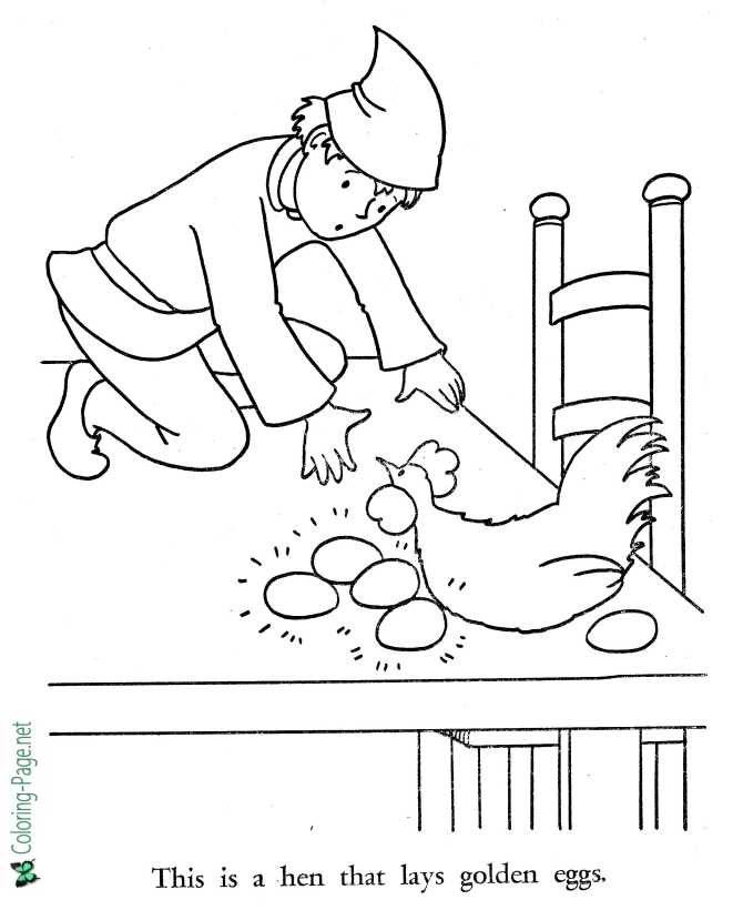 printable Hen Laying Golden Eggs coloring page fairy tale