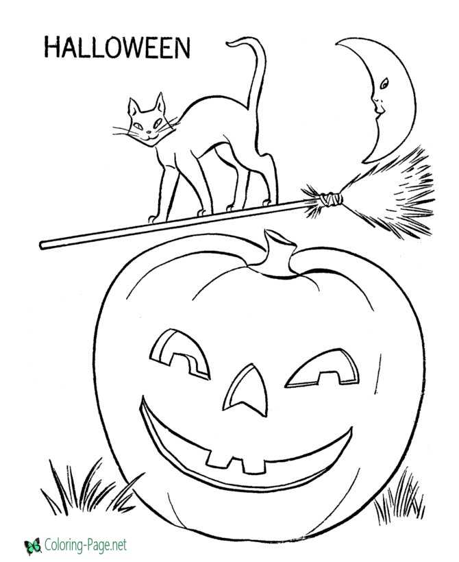 Witches broom and Jack O Lantern Coloring Pages