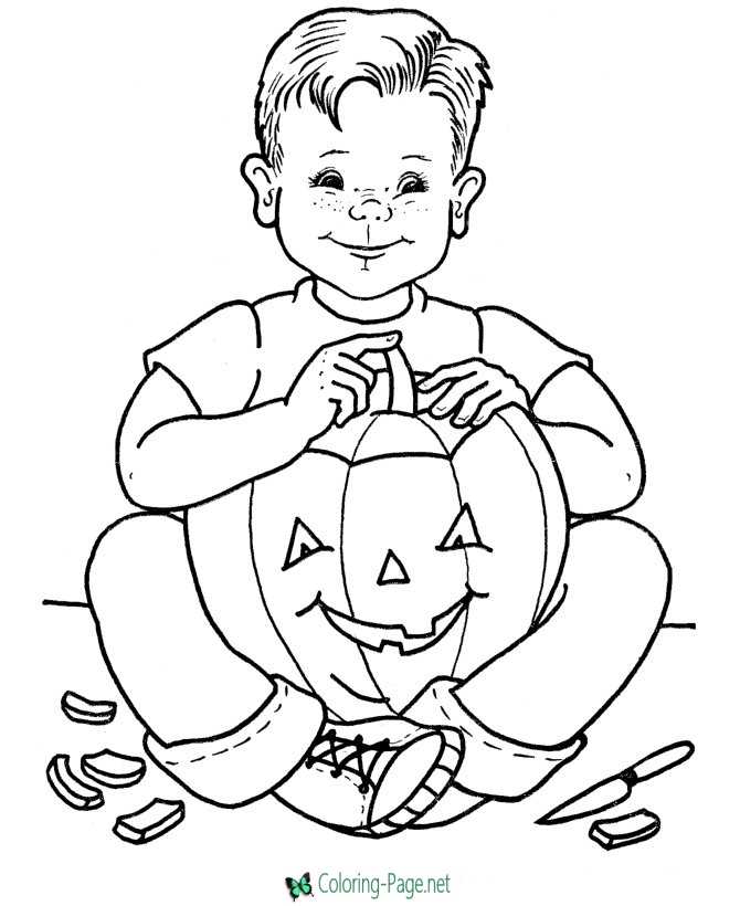 Boy carving Jack O Lantern Coloring Pages