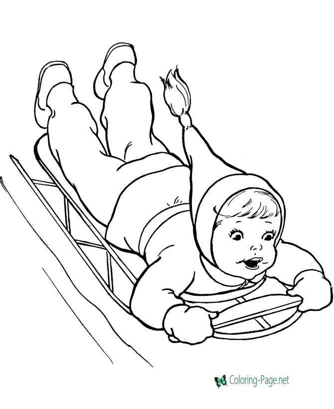 Kids Coloring Pages Sledding