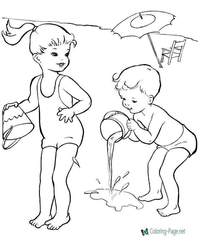 Kids Coloring Pages Beach Girls
