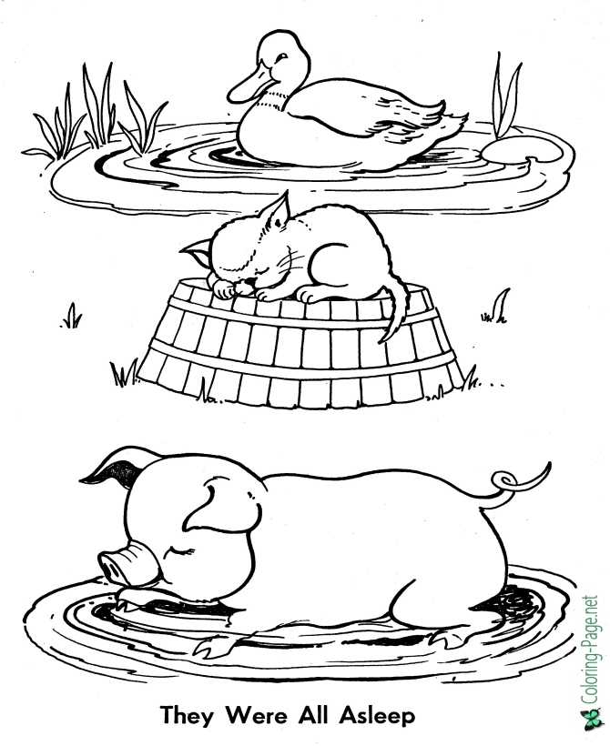 The Animals Sleep - Little Red Hen Coloring Page