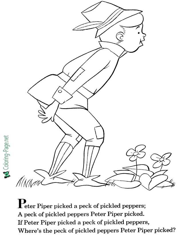 Peter Piper nursery rhyme coloring page