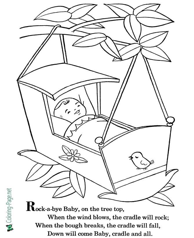 printable Rock-a-bye Baby nursery rhyme coloring page