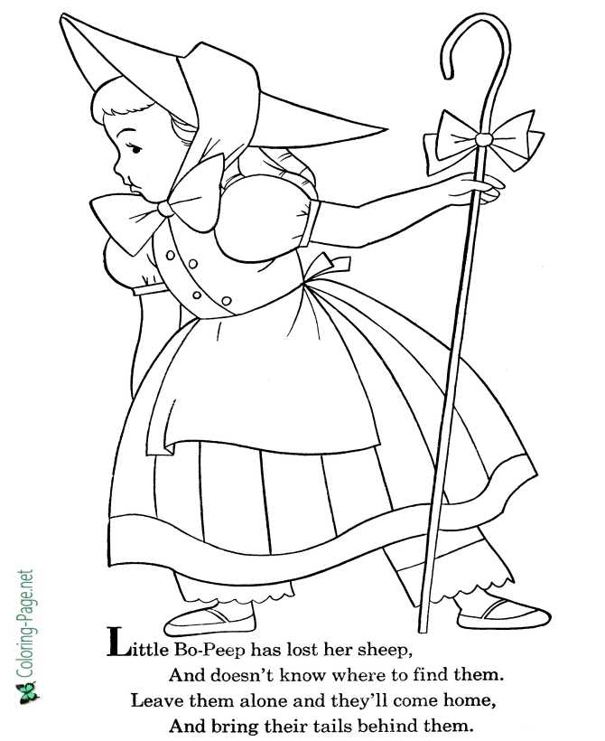 printable Little Bo-Peep nursery rhyme coloring page