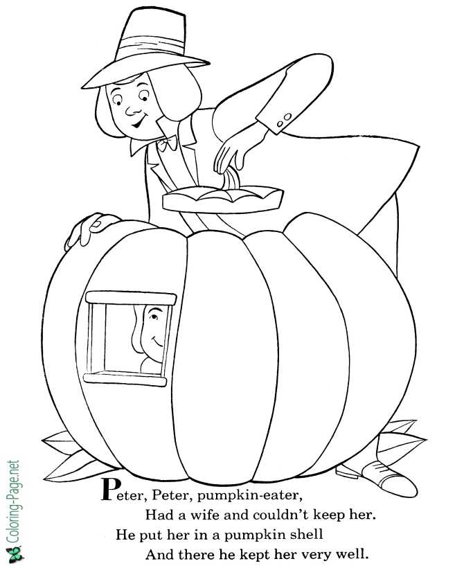 printable Peter, Peter, Pumpkin-eater nursery rhyme coloring page