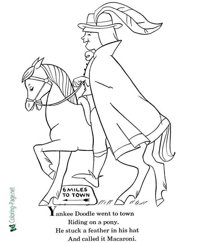 printable Yankee Doodle nursery rhyme coloring page