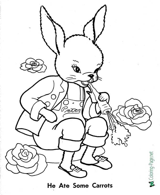 printable Peter Rabbit coloring page - Eating Carrots