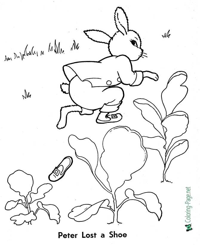 printable Peter Rabbit coloring page - Peter Lost a Shoe