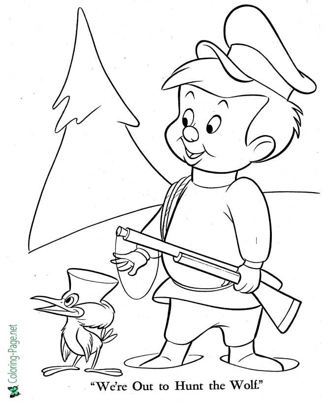 Hunt the Wolf, Peter and the Wolf coloring page fairy tale
