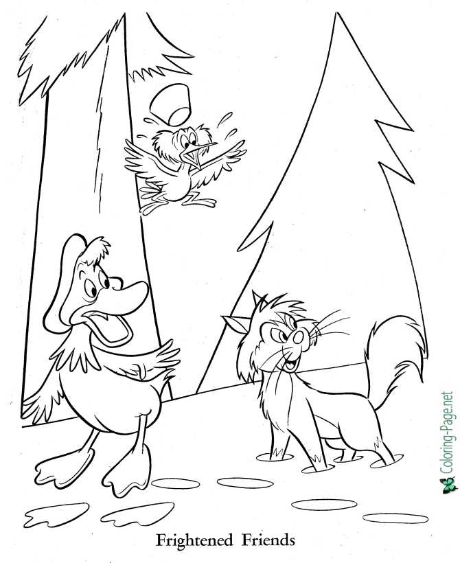 printable Frightened Friends Peter and the Wolf coloring page fairy tale