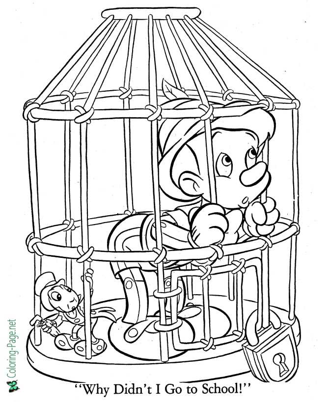 printable Jiminy Cricket and pinocchio coloring page