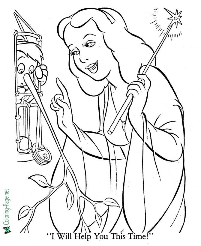 Fairy Helps Pinocchio Coloring Page