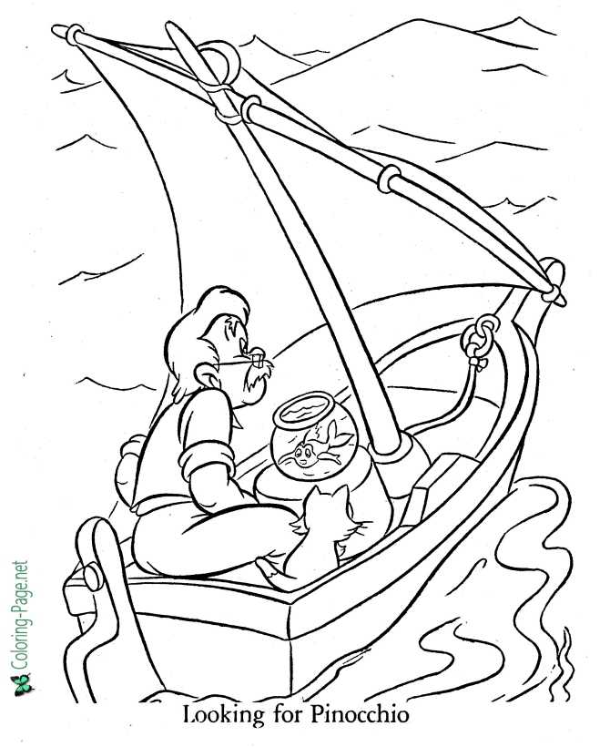 printable Gepetto looking for Pinocchio coloring page
