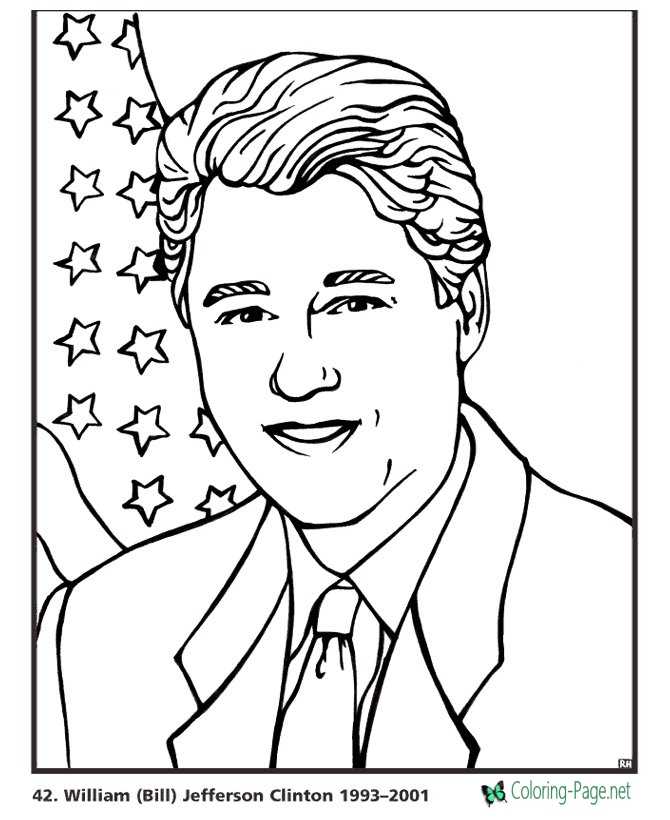 US Presidents Coloring Pages Bill Clinton