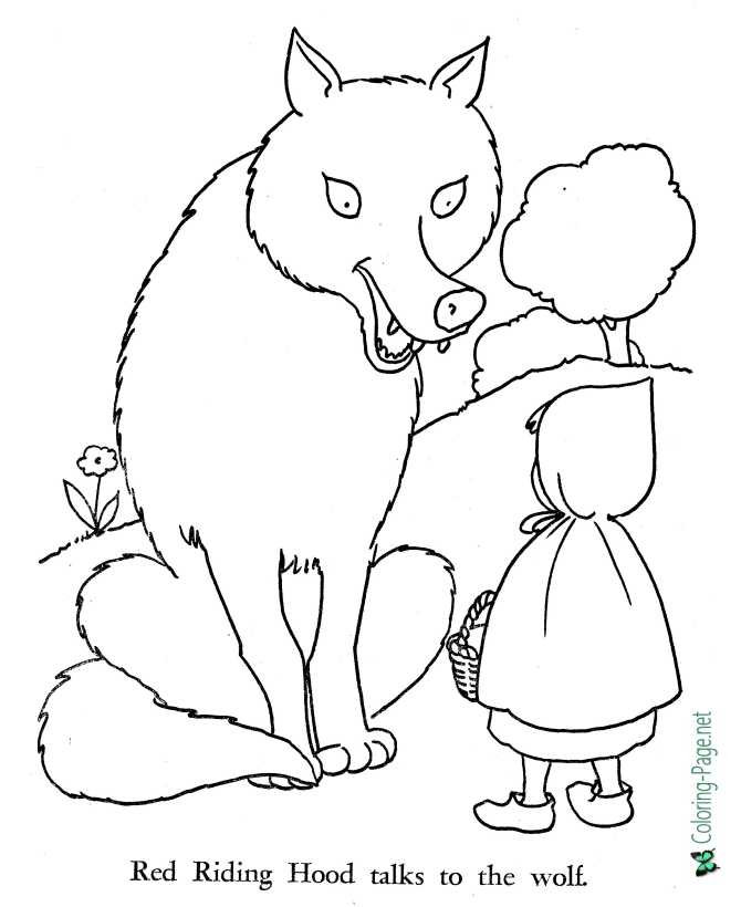 Printable Little Red Riding Hood and wolf coloring page