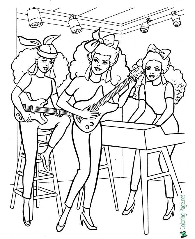 Printable Rock Star coloring page - Three Girls Sing