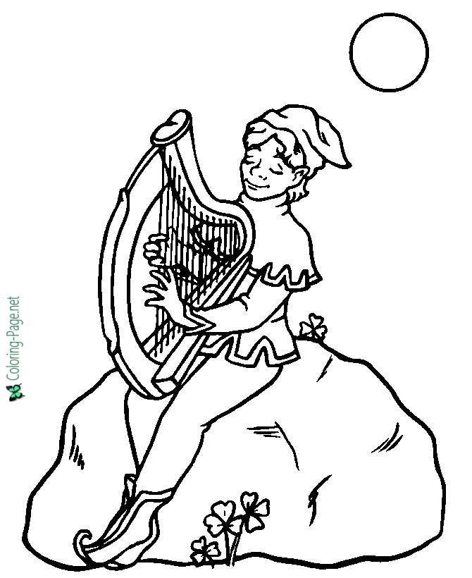 St Patrick´s Day Coloring Pages Leprechaun Harp