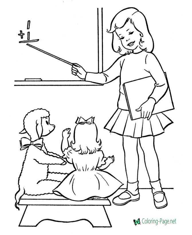 School Coloring Pages Girls Teaching