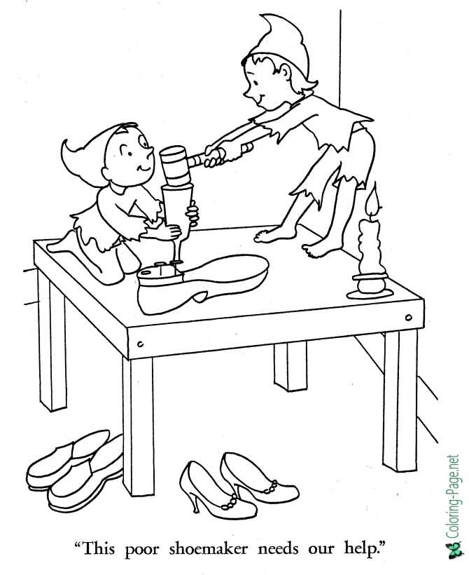 printable Shoemaker and the Elves coloring page - Elf at Work