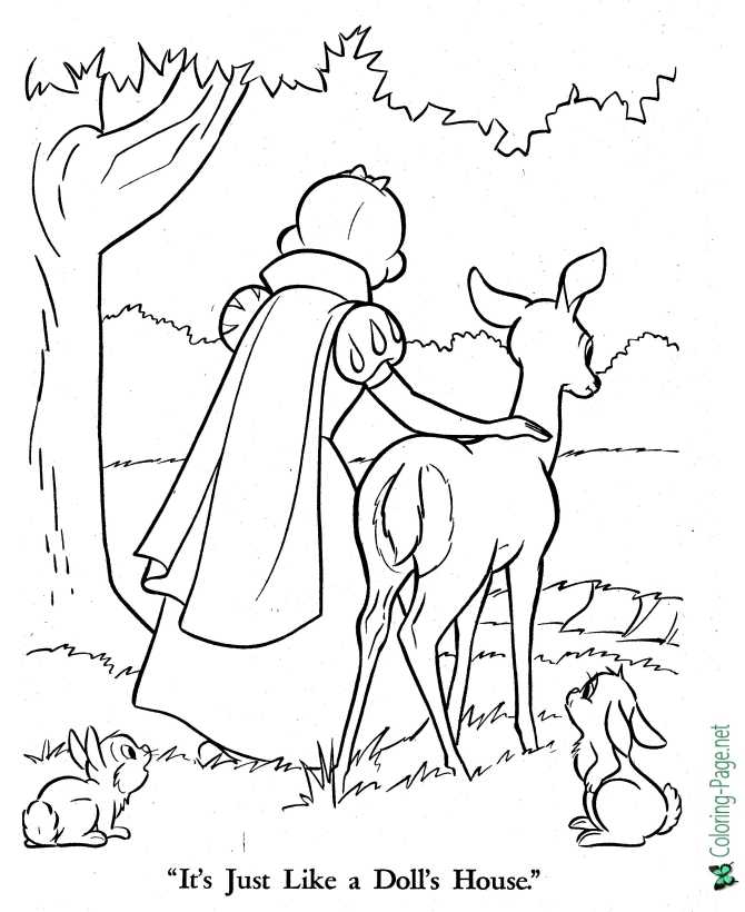 printable Snow White and animals coloring page
