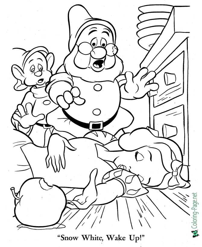 Wake Up! Snow White Coloring Page - Fairy Tale