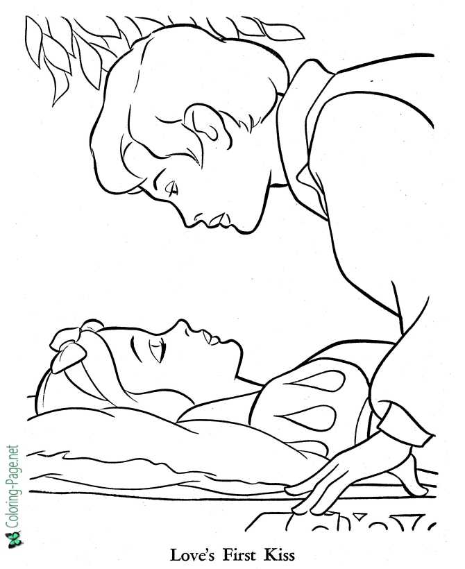 printable Snow White coloring page - Love's First Kiss