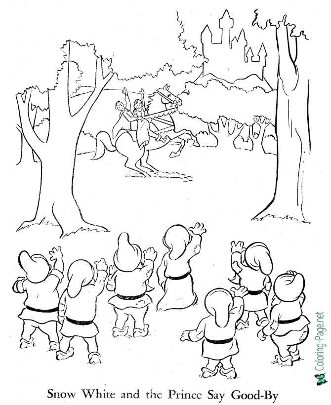 Snow White and Prince Coloring Page - Good-By!