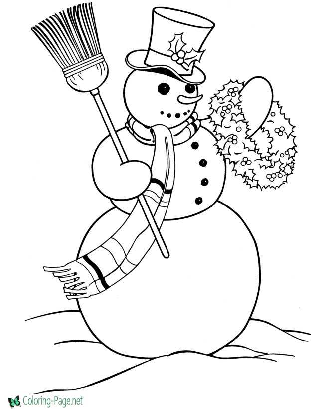 Printable Snowman Coloring Pages Christmas Wreath
