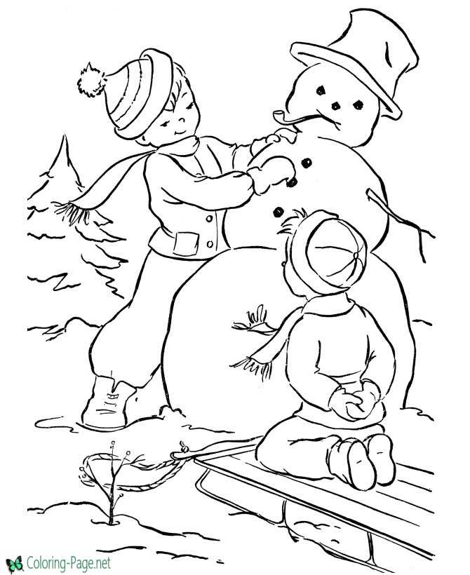Building a Snowman Coloring Pages
