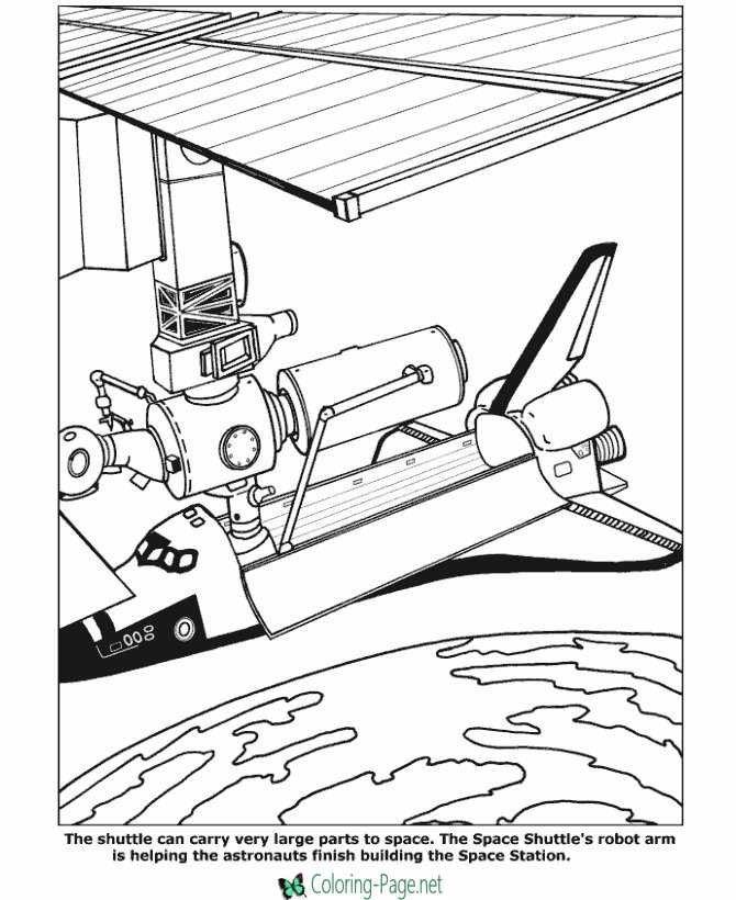 Printable Space Coloring Pages Space Shuttle Robot Arm