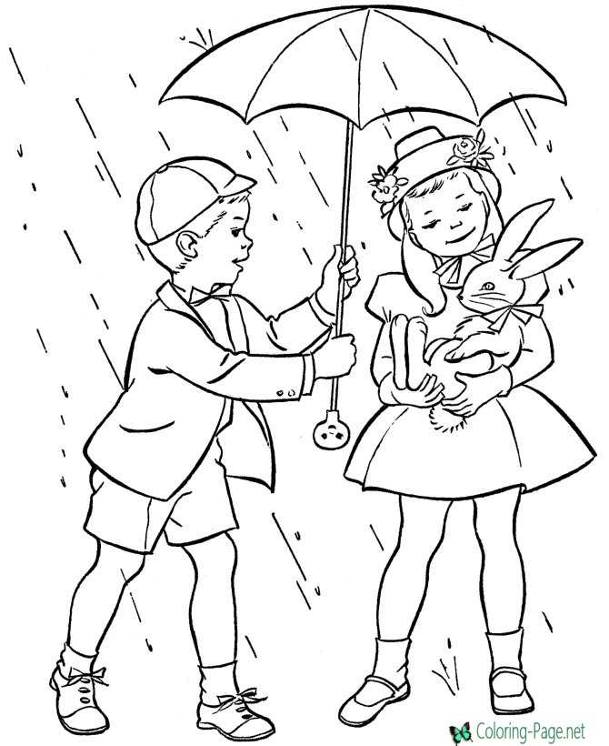 Spring Coloring Pages Girl and Rabbit