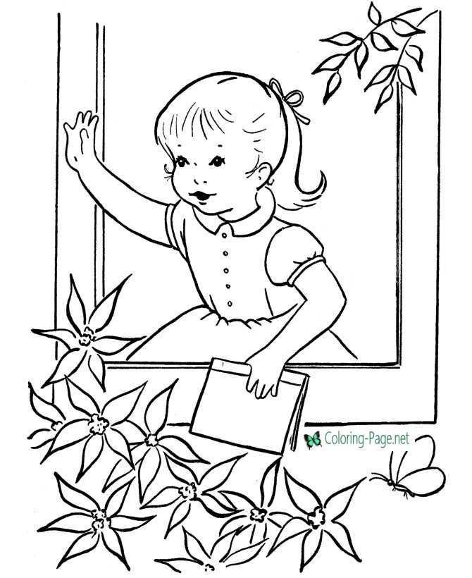 Waving Girl Spring Coloring Pages