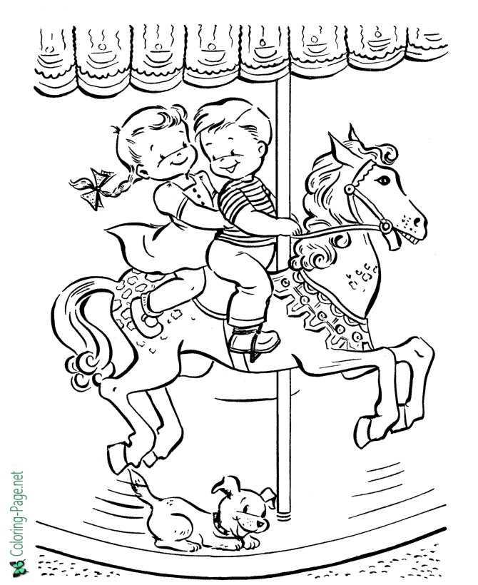 Summer Coloring Pages Girl Boy on Horse