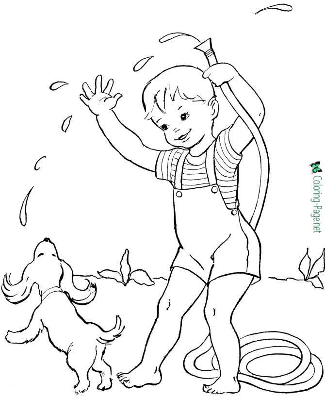 Summer Coloring Pages Boy and Puppy