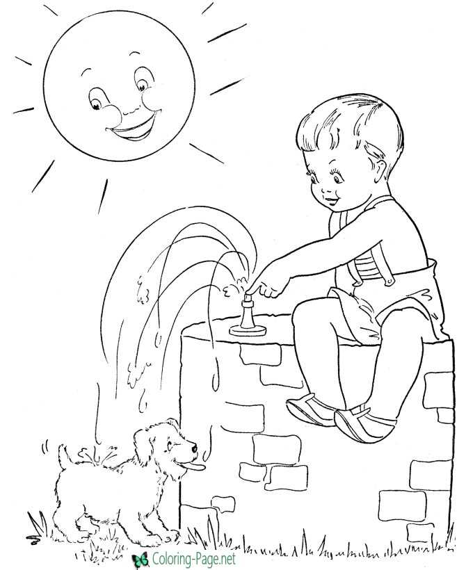 Summer Coloring Pages Dog needs Water