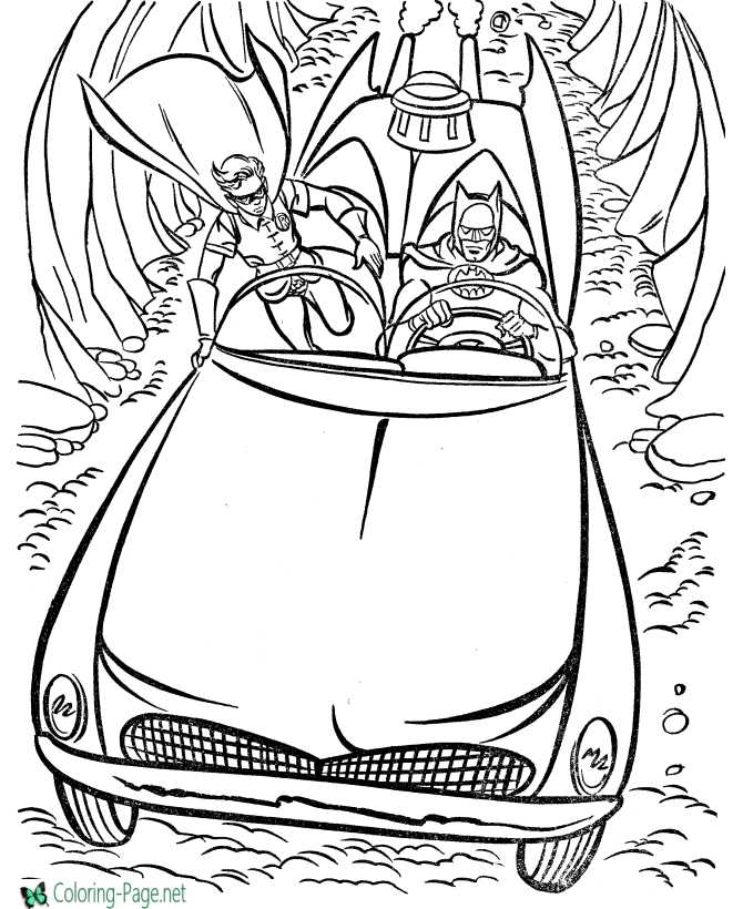 a super car and super hero coloring page