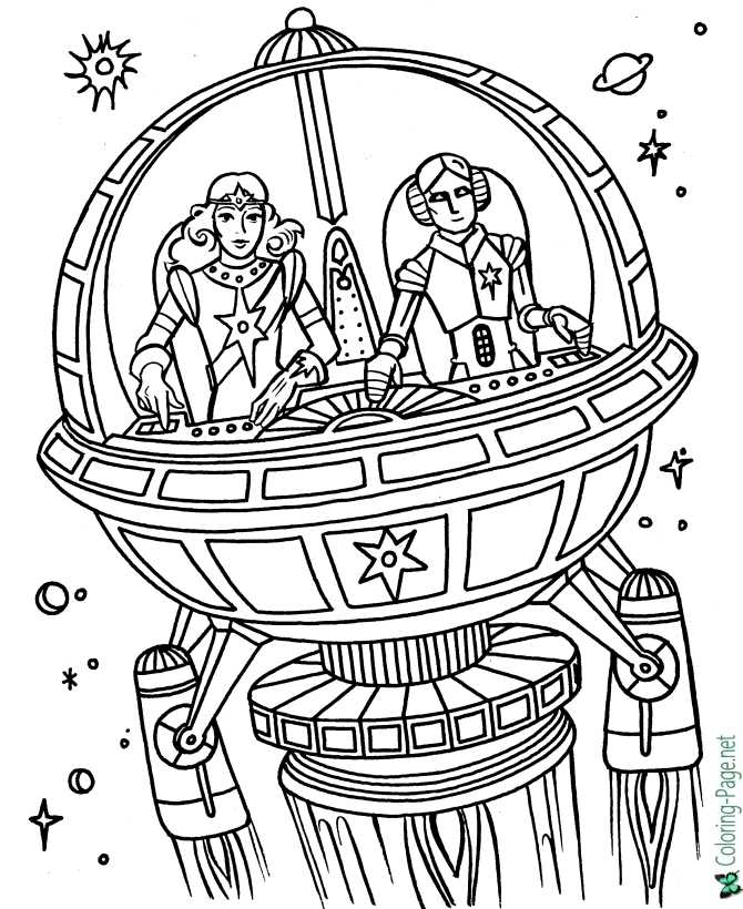 printable Girls Spacecraft super hero coloring page