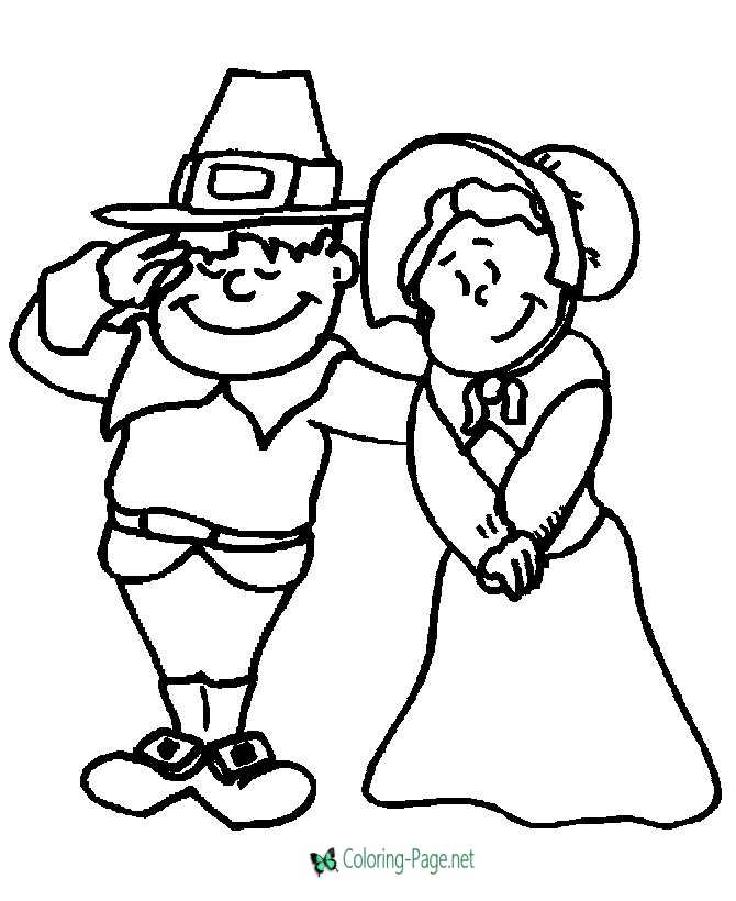 Thanksgiving Coloring Pages Happy Pilgrim Couple