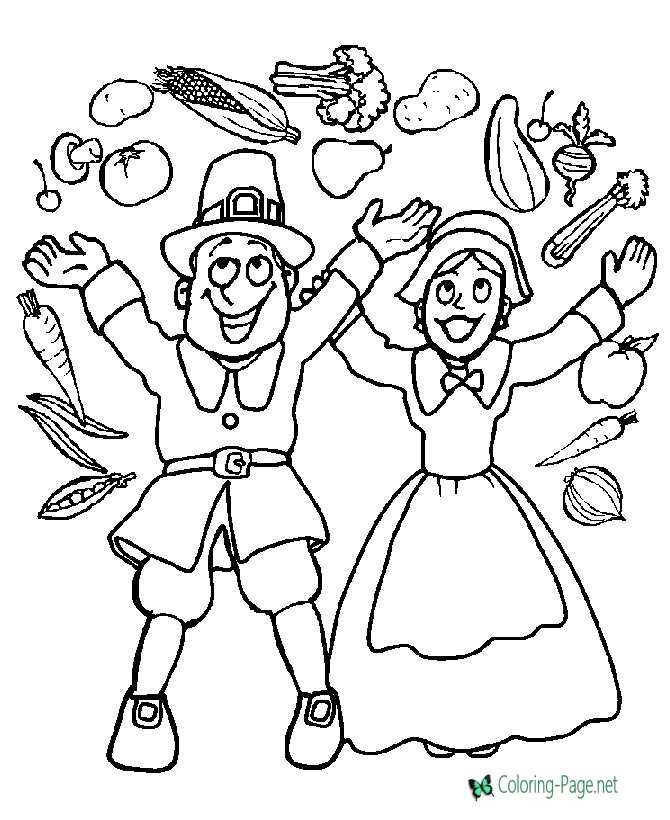Thanksgiving Coloring Pages Pilgrim Food Picture
