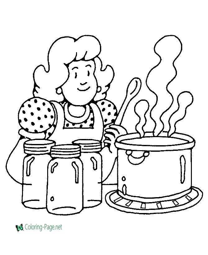 Thanksgiving Coloring Pages Girl Cooking