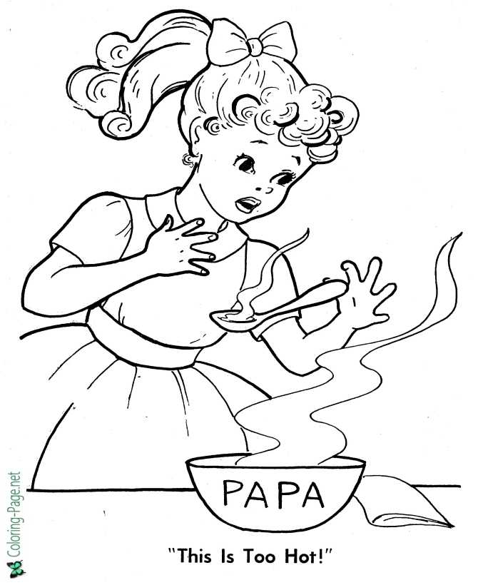 printable Goldilocks and the Three Bears coloring page - This is Too Hot!